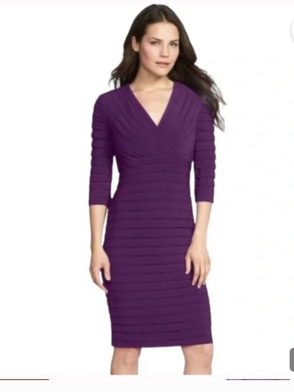 NWT Adrianna Papell Petite Plum Purple Sheath Size 8P Ruched Bandage Dress